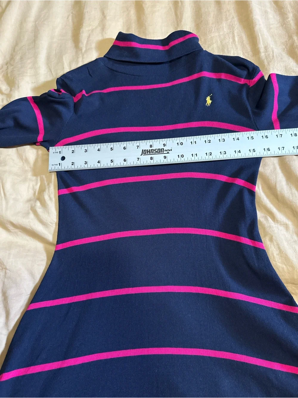 Polo Ralph Lauren Girls Navy and Pink striped Turtleneck Dress Size L(12-14)